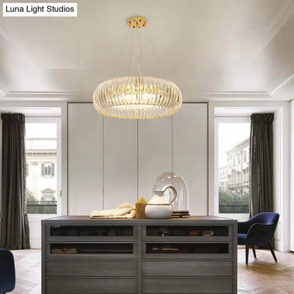 Lámpara colgante moderna tipo rosquilla de cristal - Dorada, 6/8 bombillas, luz cálida/blanca, 55/65 cm de ancho