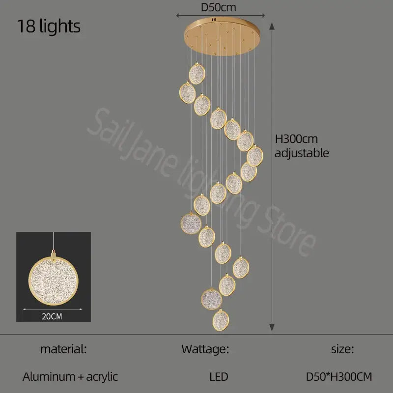 Gold-toned modern crystal double story led ring chandelier with 18 acrylic crystal orbs and aluminum ceiling mount