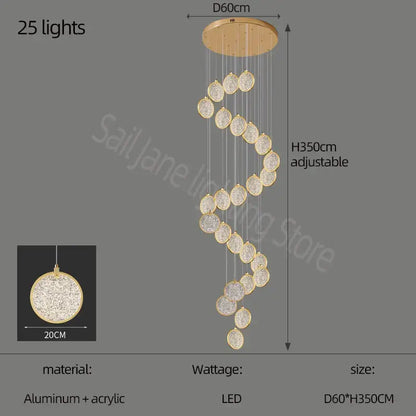 Modern crystal double story led ring chandelier gold-toned with 25 led lights and clear acrylic spheres aluminum mount