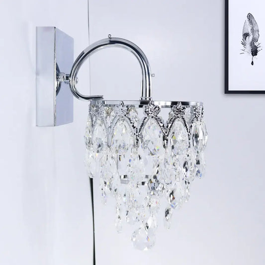 DecorBites™ DecorBites™ Modern Crystal Draped Wall Lamp with Arched Arm & Polished Chrome Finish