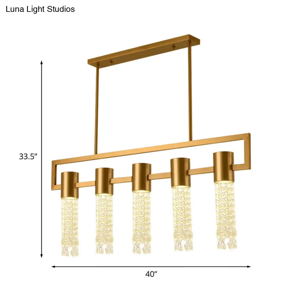 DecorBites™ Modern Crystal Draping Brass Island Pendant Lighting Fixture - 15-Light Linear Suspension