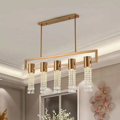 DecorBites™ Modern Crystal Draping Brass Island Pendant Lighting Fixture - 15-Light Linear Suspension