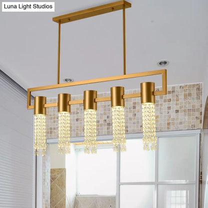 DecorBites™ Modern Crystal Draping Brass Island Pendant Lighting Fixture - 15-Light Linear Suspension