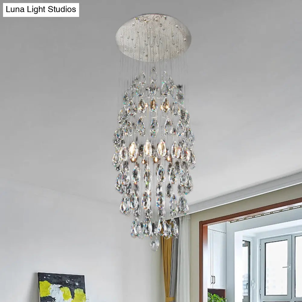 DecorBites™ DecorBites™ Modern Crystal Drip Flush Mount Chandelier in Satin Nickel – Stylish 6-Bulb Ceiling Light for Restaurants