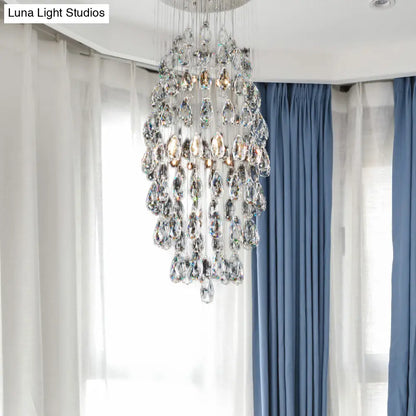 DecorBites™ DecorBites™ Modern Crystal Drip Flush Mount Chandelier in Satin Nickel – Stylish 6-Bulb Ceiling Light for Restaurants