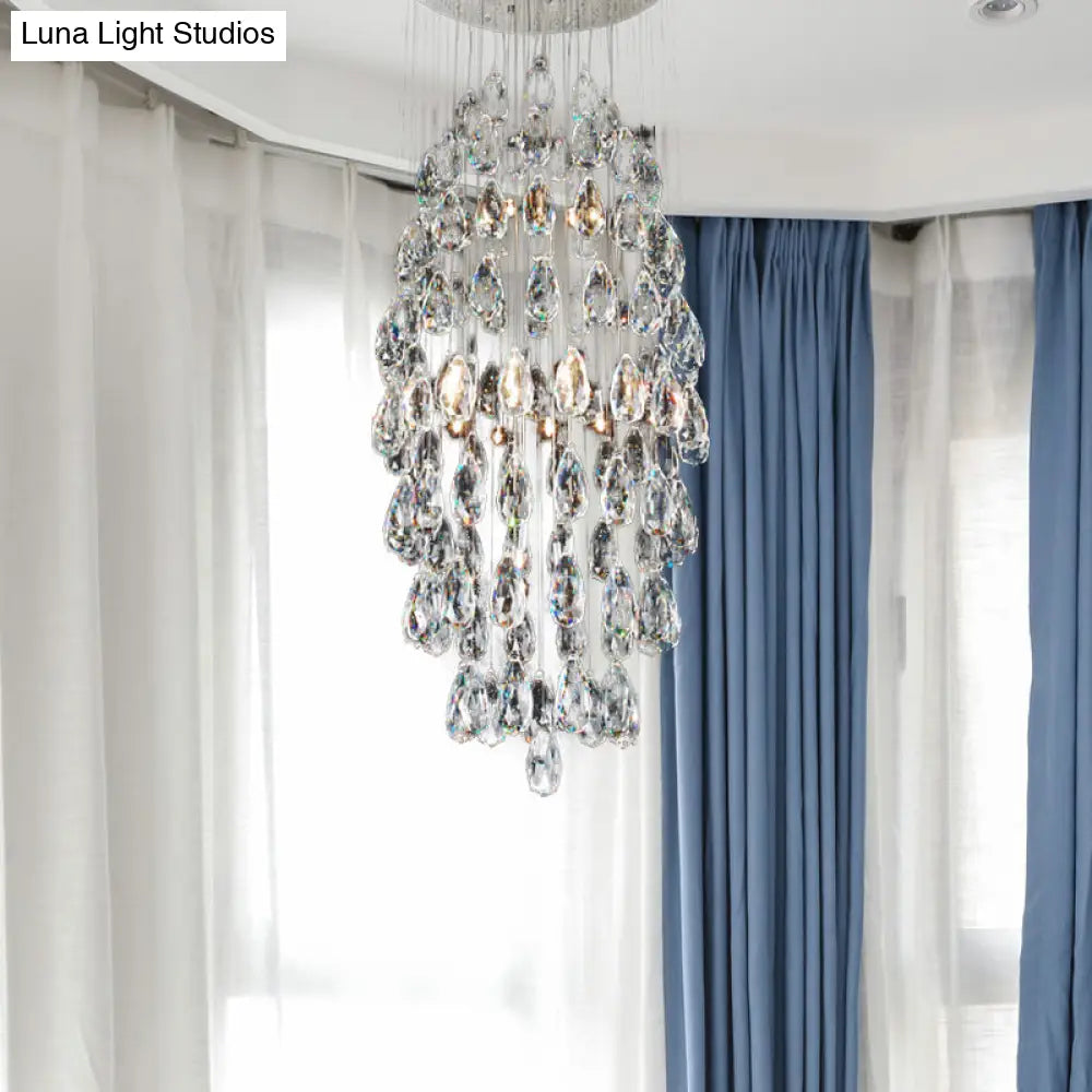 DecorBites™ DecorBites™ Modern Crystal Drip Flush Mount Chandelier in Satin Nickel – Stylish 6-Bulb Ceiling Light for Restaurants