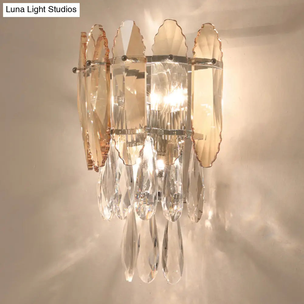 DecorBites™ DecorBites™ Modern Crystal Droplet Foyer Sconce Light - Layered Wall Lighting Fixture - 2 Heads