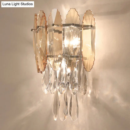 DecorBites™ DecorBites™ Modern Crystal Droplet Foyer Sconce Light - Layered Wall Lighting Fixture - 2 Heads
