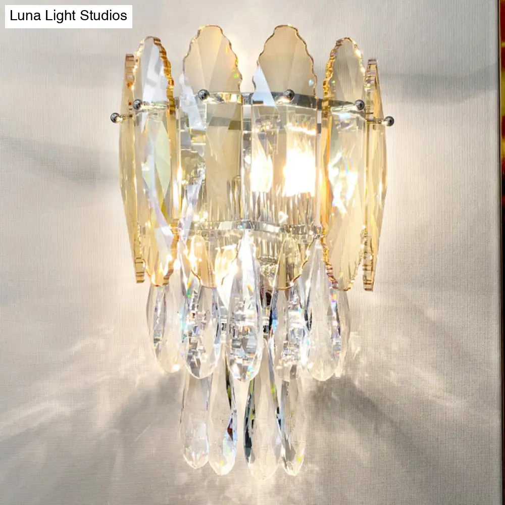 DecorBites™ DecorBites™ Modern Crystal Droplet Foyer Sconce Light - Layered Wall Lighting Fixture - 2 Heads