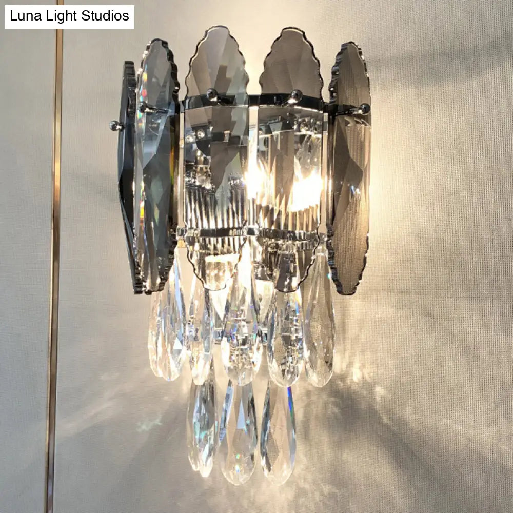 DecorBites™ DecorBites™ Modern Crystal Droplet Foyer Sconce Light - Layered Wall Lighting Fixture - 2 Heads