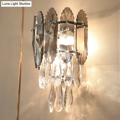 DecorBites™ DecorBites™ Modern Crystal Droplet Foyer Sconce Light - Layered Wall Lighting Fixture - 2 Heads