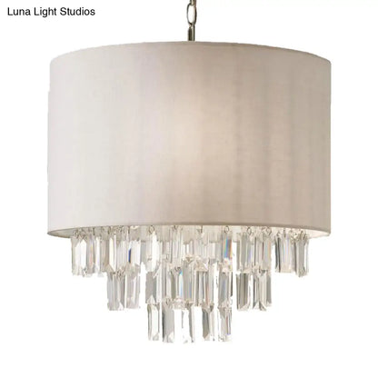 Lámpara de techo moderna de cristal con forma de tambor: Lámpara rectangular color beige con pantalla de tela - 3/4 luces