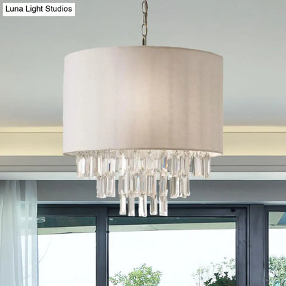 Lámpara de techo moderna de cristal con forma de tambor: Lámpara rectangular color beige con pantalla de tela - 3/4 luces