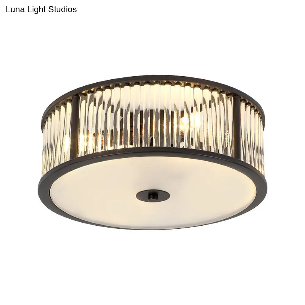 DecorBites™ DecorBites™ Modern Crystal Drum Flush Mount Lighting - Black/Gold with 3-4 Bulbs and Clear Shade - 12"/16" Wide
