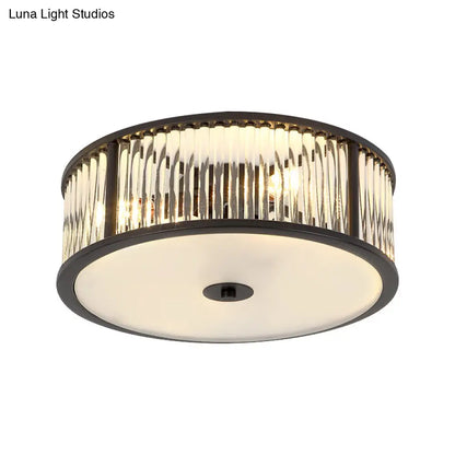 DecorBites™ DecorBites™ Modern Crystal Drum Flush Mount Lighting - Black/Gold with 3-4 Bulbs and Clear Shade - 12"/16" Wide