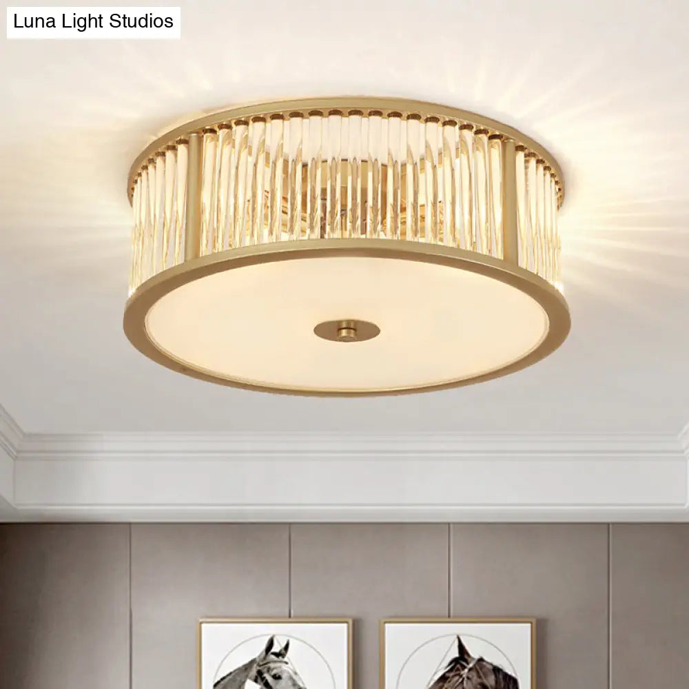 DecorBites™ DecorBites™ Modern Crystal Drum Flush Mount Lighting - Black/Gold with 3-4 Bulbs and Clear Shade - 12"/16" Wide