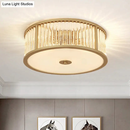 DecorBites™ DecorBites™ Modern Crystal Drum Flush Mount Lighting - Black/Gold with 3-4 Bulbs and Clear Shade - 12"/16" Wide