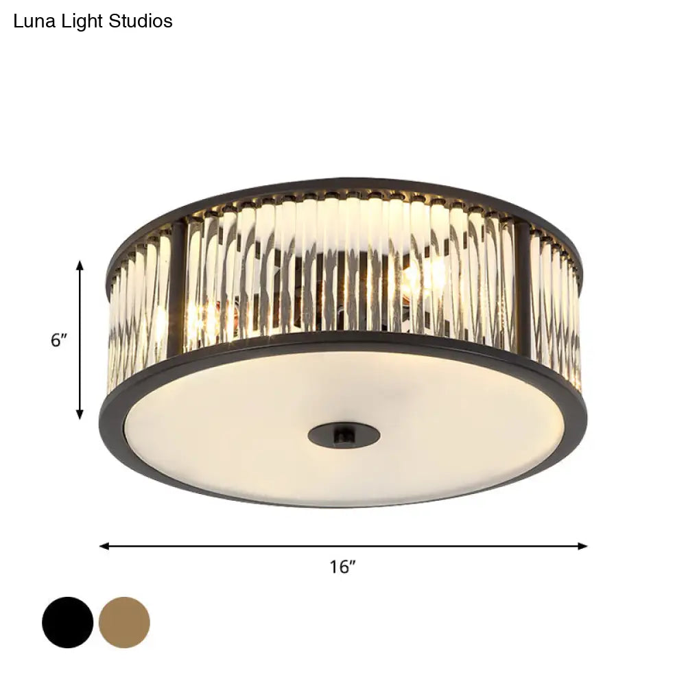 DecorBites™ DecorBites™ Modern Crystal Drum Flush Mount Lighting - Black/Gold with 3-4 Bulbs and Clear Shade - 12"/16" Wide