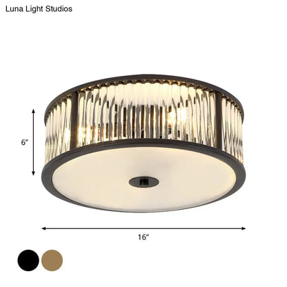 DecorBites™ DecorBites™ Modern Crystal Drum Flush Mount Lighting - Black/Gold with 3-4 Bulbs and Clear Shade - 12"/16" Wide