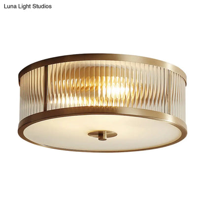 DecorBites™ DecorBites™ Modern Crystal Drum Flush Mount Lighting - Black/Gold with 3-4 Bulbs and Clear Shade - 12"/16" Wide