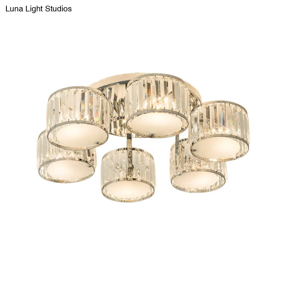 DecorBites™ DecorBites™ Modern Crystal Drum Shade Ceiling Mount Fixture - 5/6 Heads - Clear - Living Room Lamp