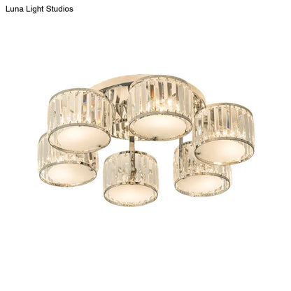 DecorBites™ DecorBites™ Modern Crystal Drum Shade Ceiling Mount Fixture - 5/6 Heads - Clear - Living Room Lamp