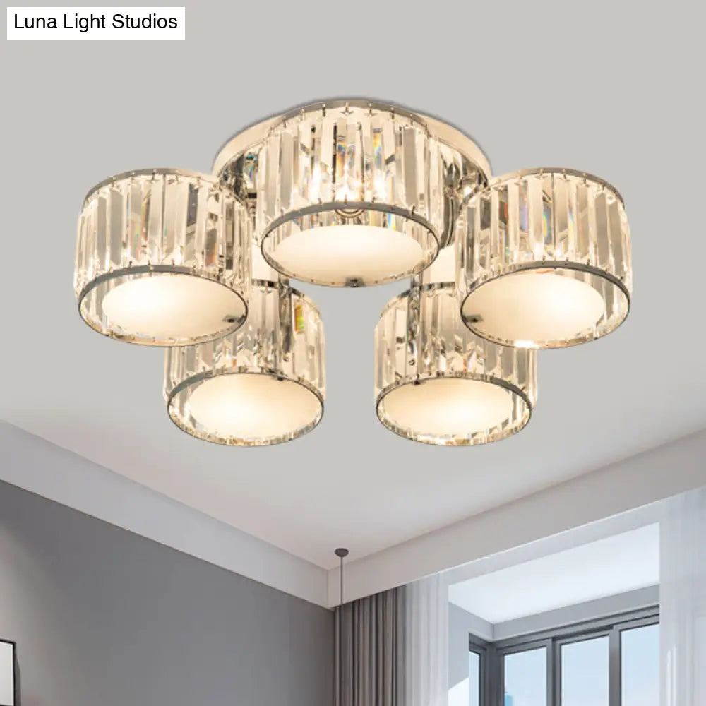 DecorBites™ DecorBites™ Modern Crystal Drum Shade Ceiling Mount Fixture - 5/6 Heads - Clear - Living Room Lamp