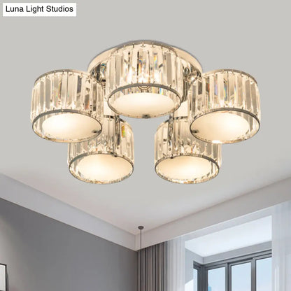 DecorBites™ DecorBites™ Modern Crystal Drum Shade Ceiling Mount Fixture - 5/6 Heads - Clear - Living Room Lamp