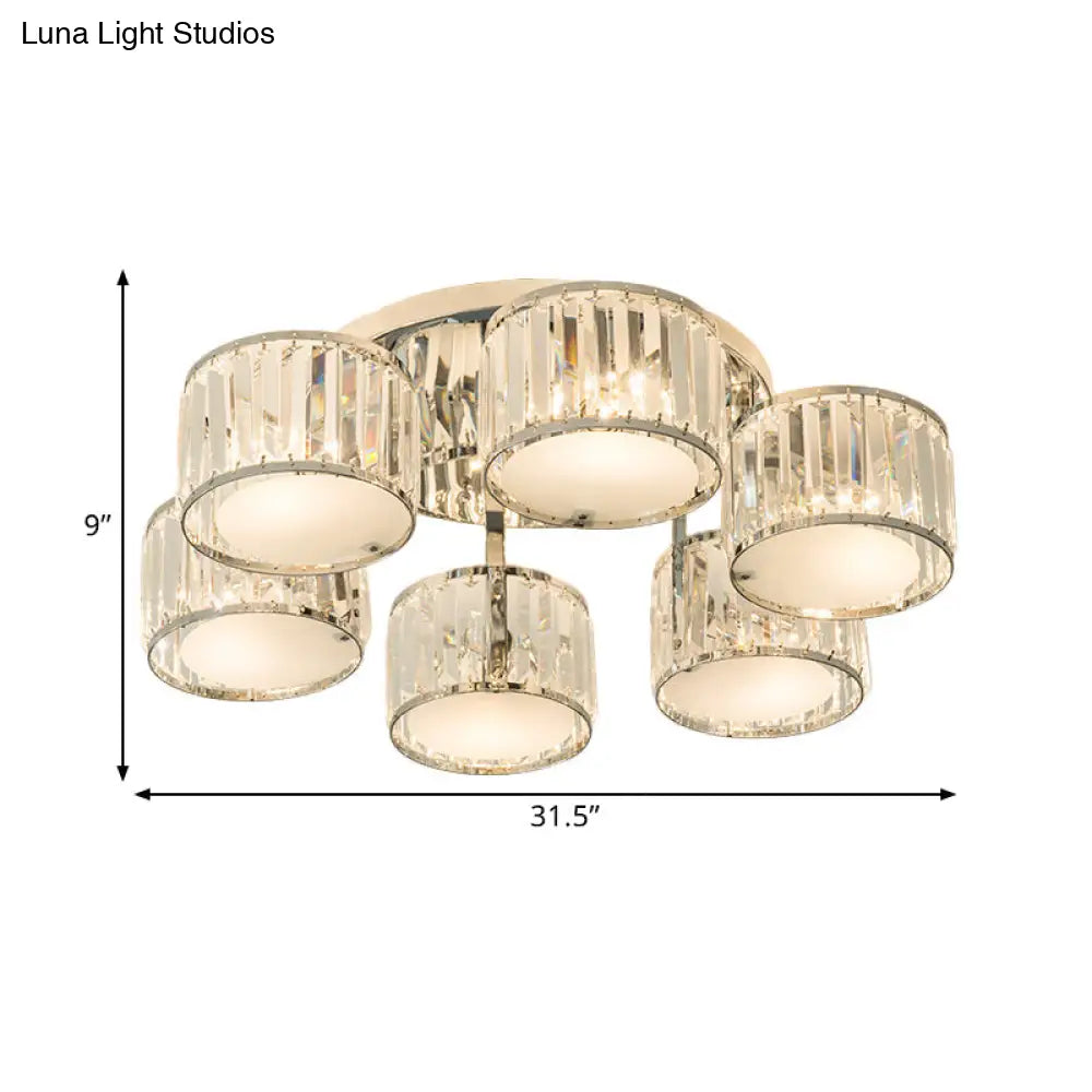 DecorBites™ DecorBites™ Modern Crystal Drum Shade Ceiling Mount Fixture - 5/6 Heads - Clear - Living Room Lamp