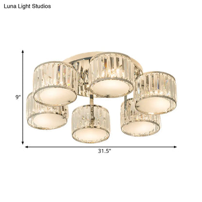 DecorBites™ DecorBites™ Modern Crystal Drum Shade Ceiling Mount Fixture - 5/6 Heads - Clear - Living Room Lamp