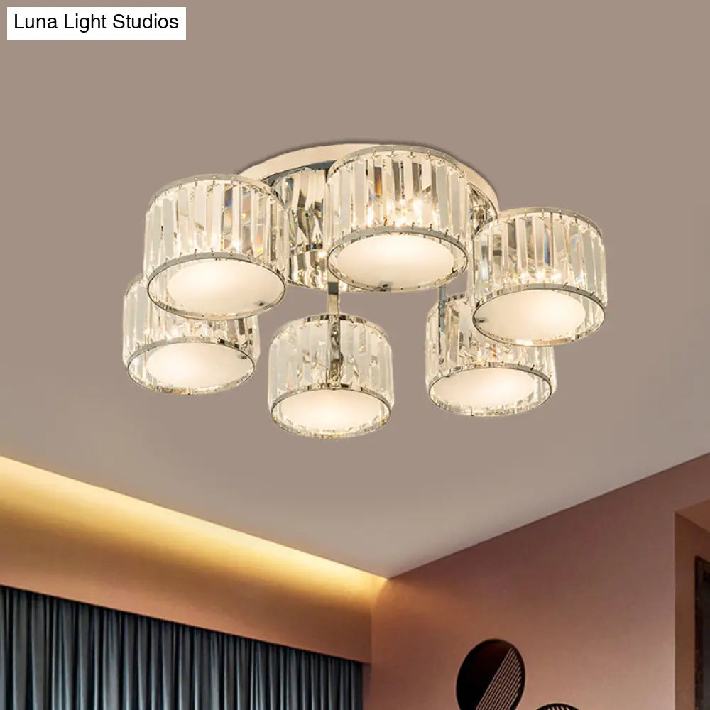 DecorBites™ DecorBites™ Modern Crystal Drum Shade Ceiling Mount Fixture - 5/6 Heads - Clear - Living Room Lamp