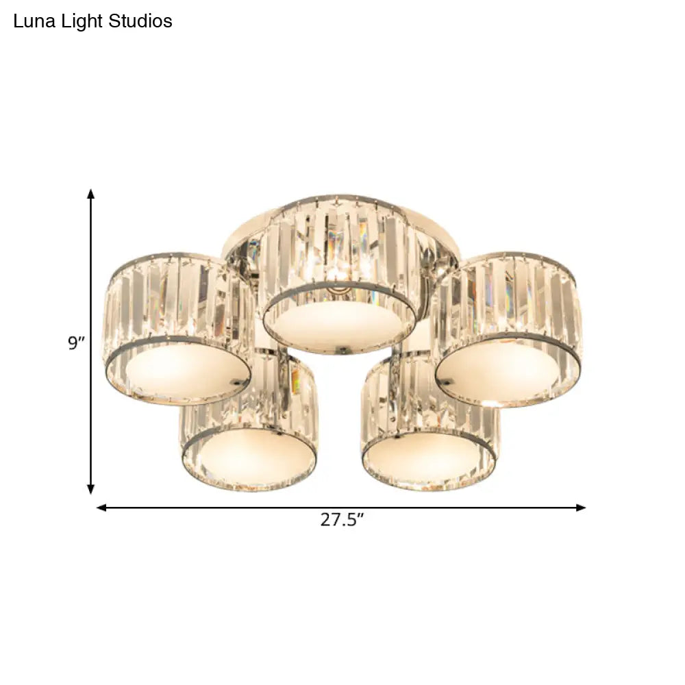 DecorBites™ DecorBites™ Modern Crystal Drum Shade Ceiling Mount Fixture - 5/6 Heads - Clear - Living Room Lamp