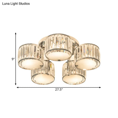 DecorBites™ DecorBites™ Modern Crystal Drum Shade Ceiling Mount Fixture - 5/6 Heads - Clear - Living Room Lamp