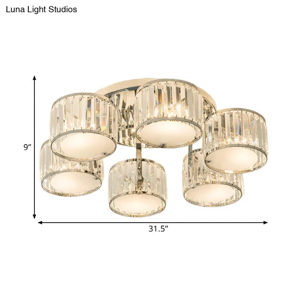 DecorBites™ DecorBites™ Modern Crystal Drum Shade Ceiling Mount Fixture - 5/6 Heads - Clear - Living Room Lamp