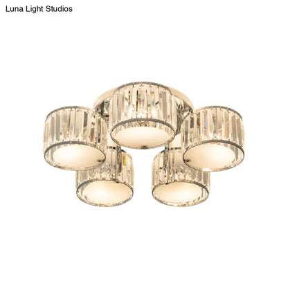 DecorBites™ DecorBites™ Modern Crystal Drum Shade Ceiling Mount Fixture - 5/6 Heads - Clear - Living Room Lamp