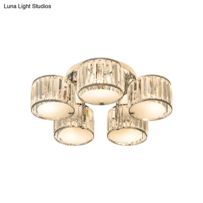 DecorBites™ DecorBites™ Modern Crystal Drum Shade Ceiling Mount Fixture - 5/6 Heads - Clear - Living Room Lamp