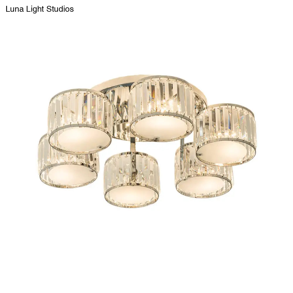 DecorBites™ DecorBites™ Modern Crystal Drum Shade Ceiling Mount Fixture - 5/6 Heads - Clear - Living Room Lamp
