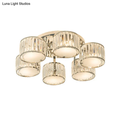 DecorBites™ DecorBites™ Modern Crystal Drum Shade Ceiling Mount Fixture - 5/6 Heads - Clear - Living Room Lamp