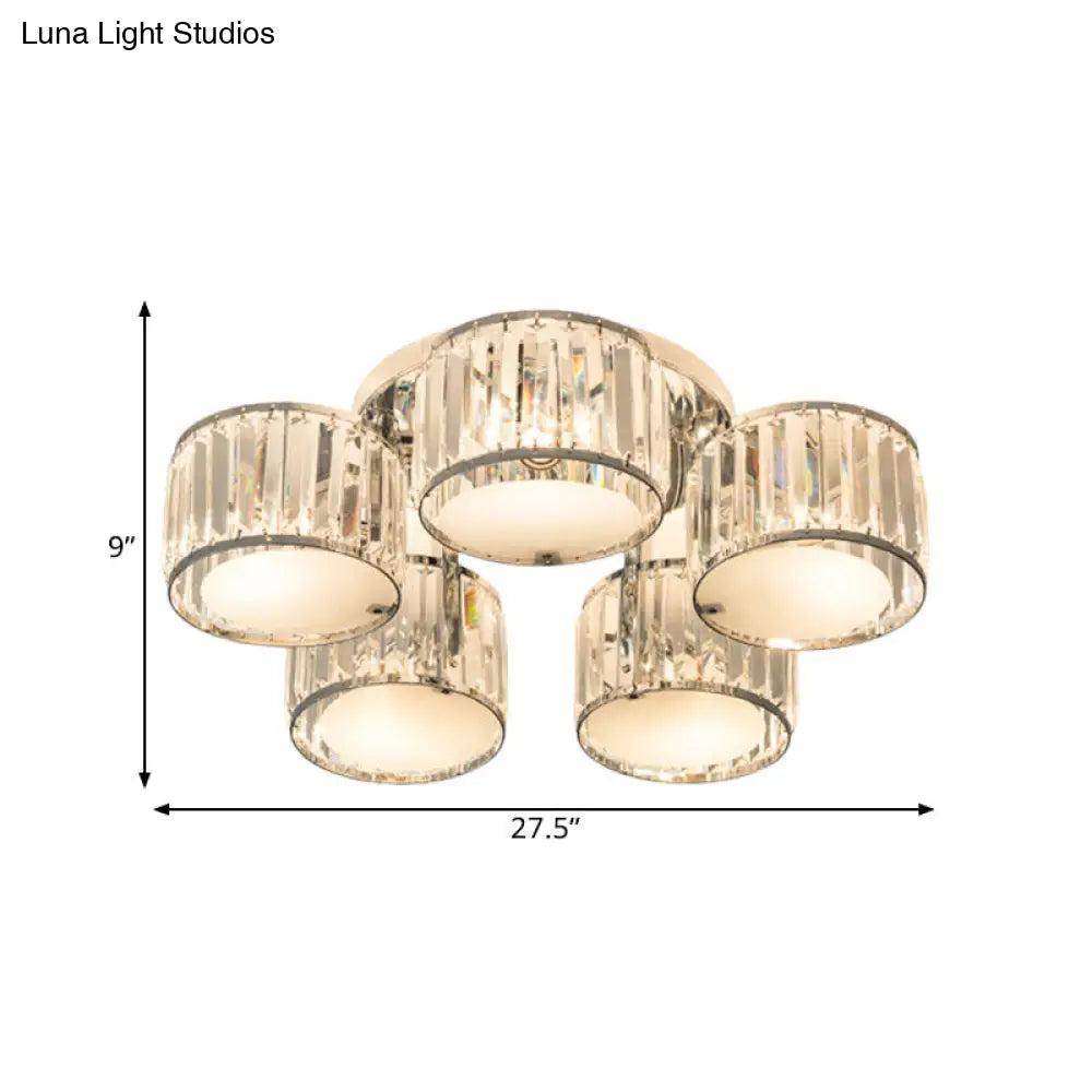 DecorBites™ DecorBites™ Modern Crystal Drum Shade Ceiling Mount Fixture - 5/6 Heads - Clear - Living Room Lamp