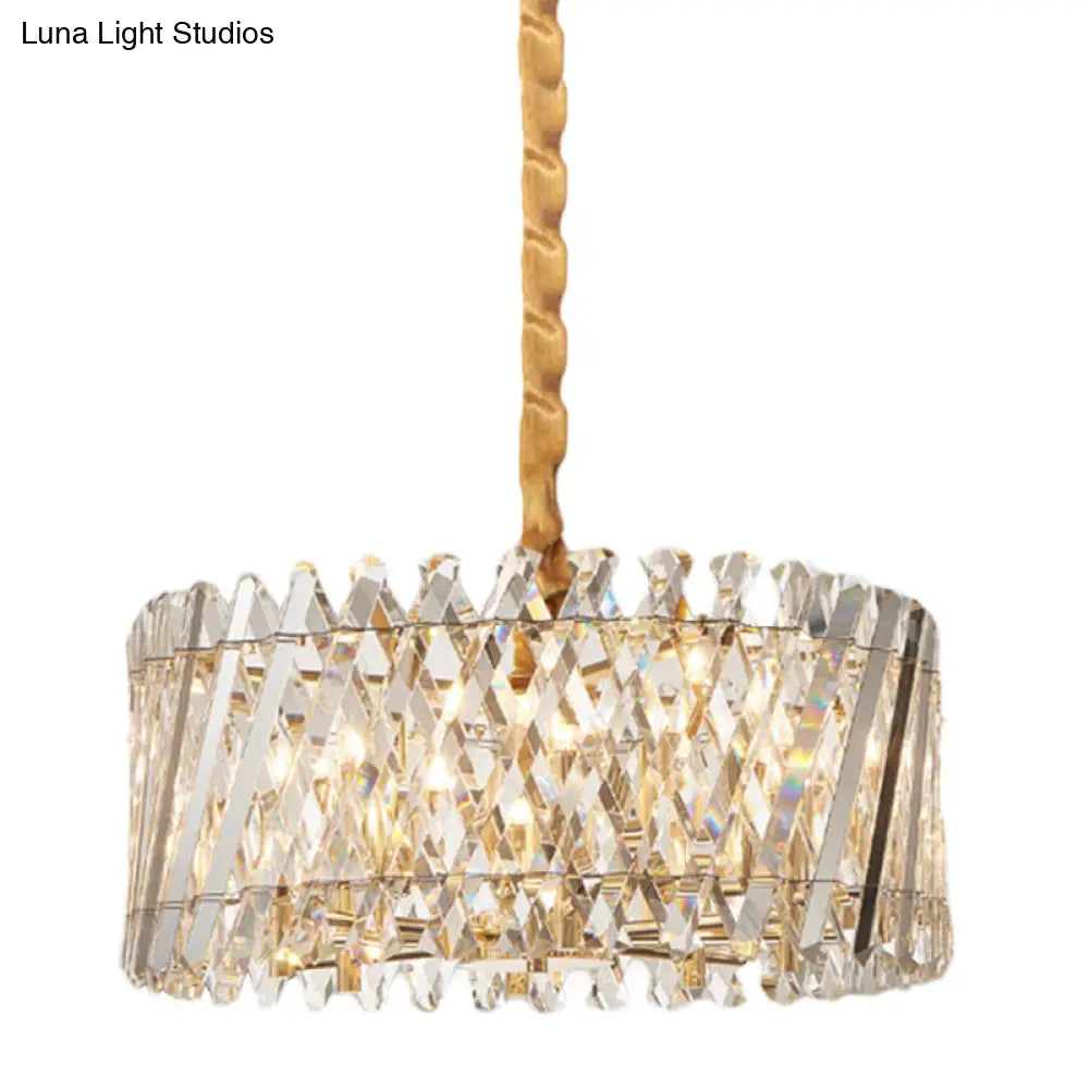 Lámpara de araña colgante moderna de cristal con forma de tambor para dormitorio con 5 bombillas