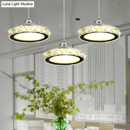 Modern Crystal Embedded LED Pendant Ceiling Light with Chrome Finish