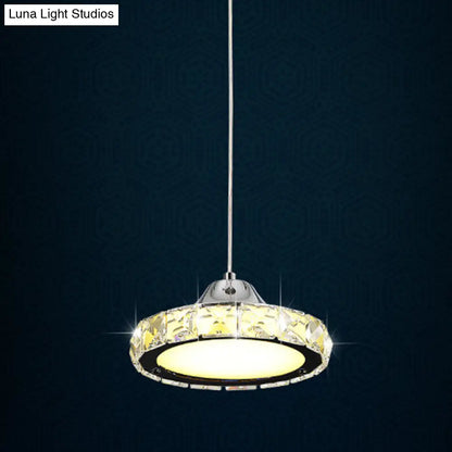 Modern Crystal Embedded LED Pendant Ceiling Light with Chrome Finish