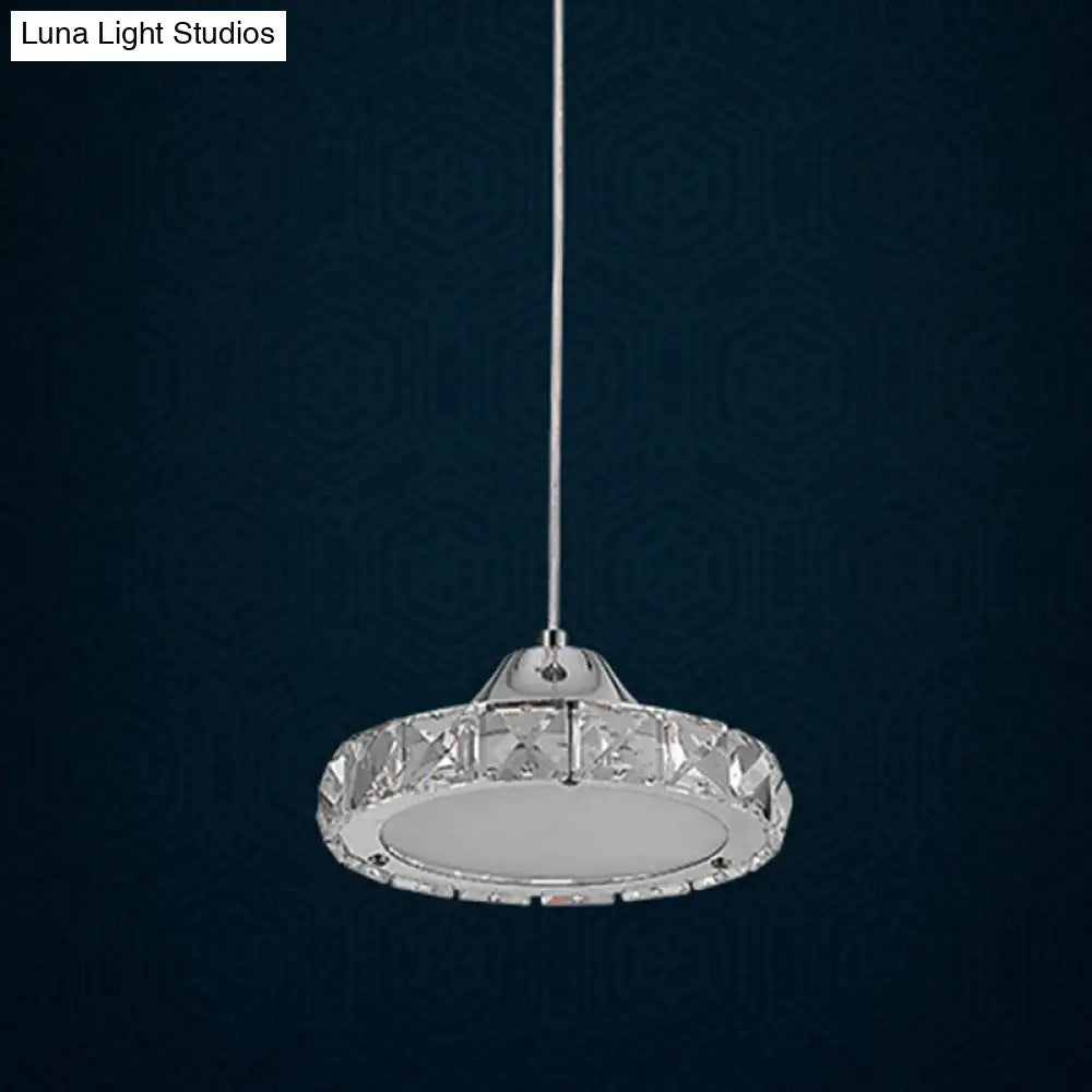 Modern Crystal Embedded LED Pendant Ceiling Light with Chrome Finish