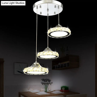 Modern Crystal Embedded LED Pendant Ceiling Light with Chrome Finish