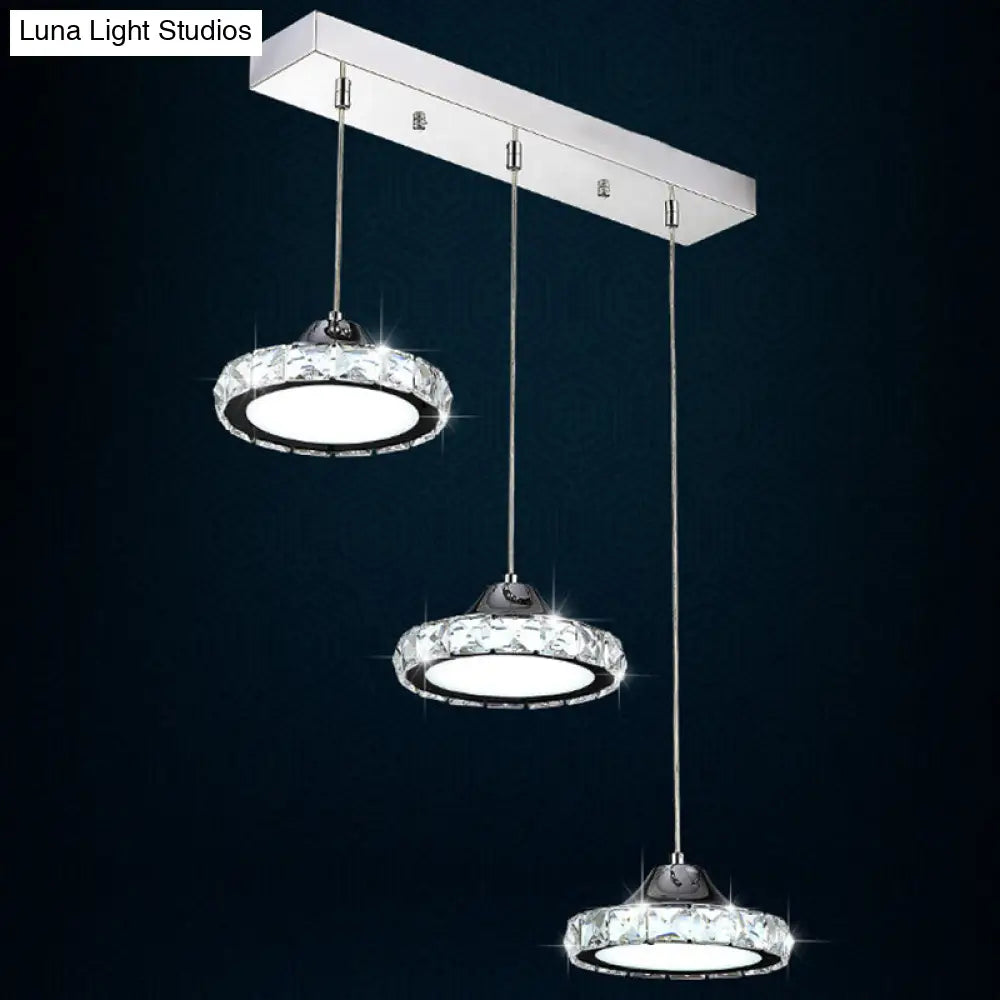 Modern Crystal Embedded LED Pendant Ceiling Light with Chrome Finish