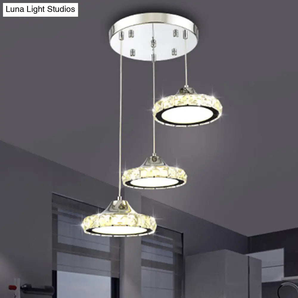 Modern Crystal Embedded LED Pendant Ceiling Light with Chrome Finish