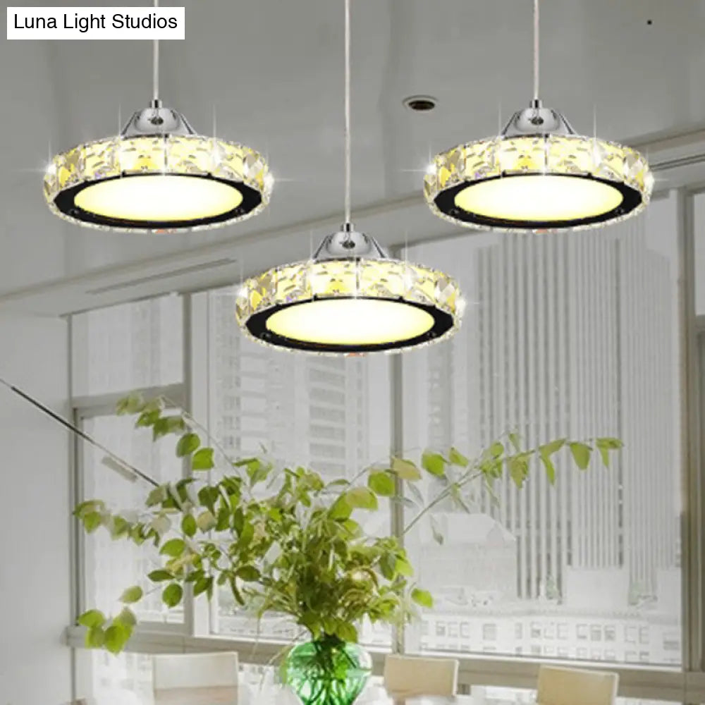 Modern Crystal Embedded LED Pendant Ceiling Light with Chrome Finish