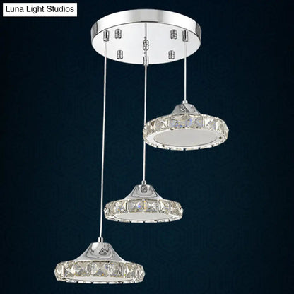 Modern Crystal Embedded LED Pendant Ceiling Light with Chrome Finish