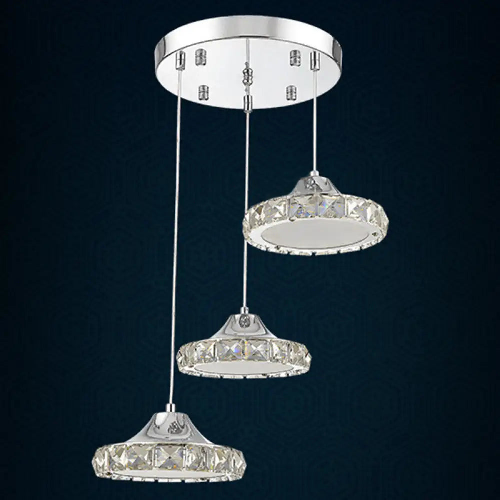 Modern Crystal Embedded LED Pendant Ceiling Light with Chrome Finish