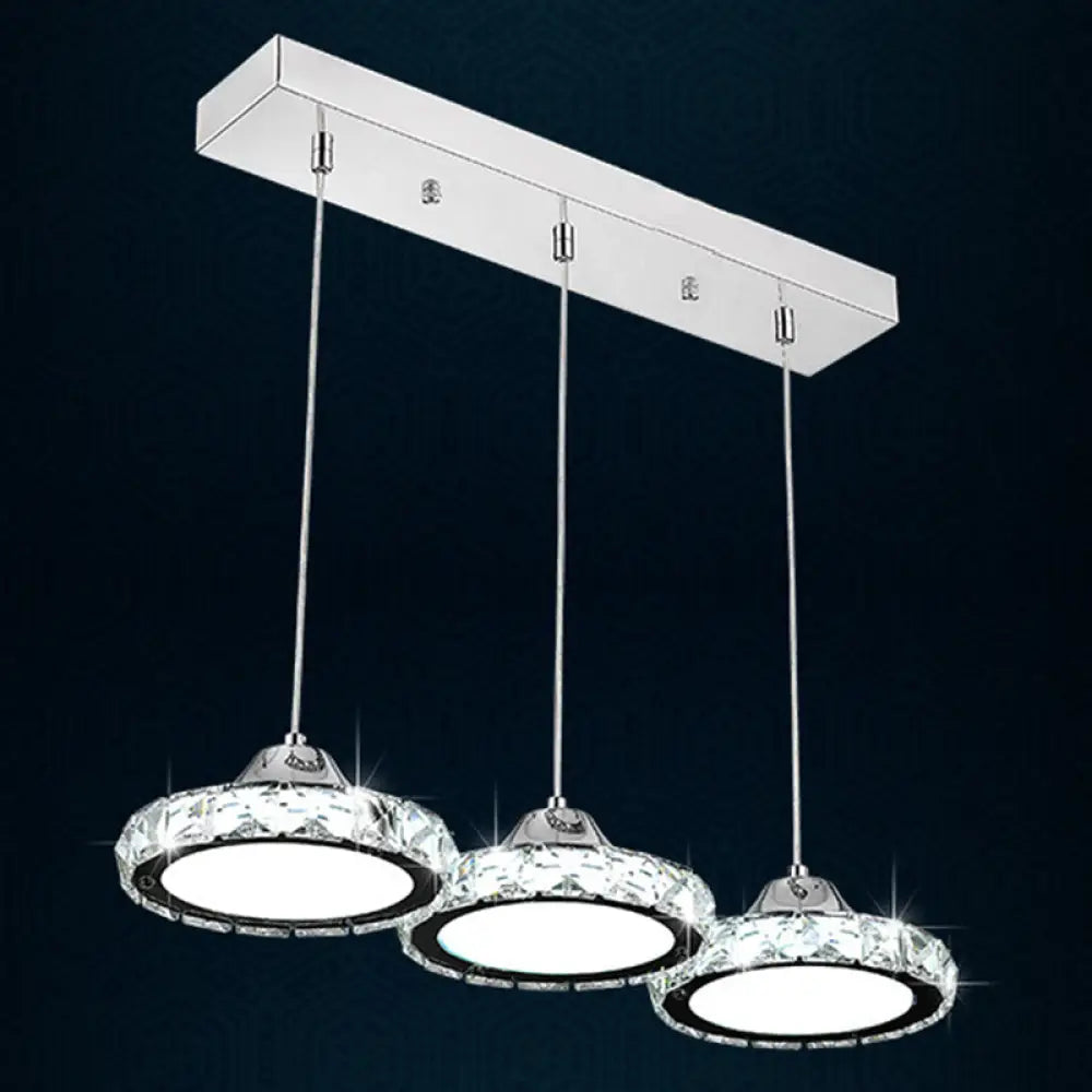 Modern Crystal Embedded LED Pendant Ceiling Light with Chrome Finish